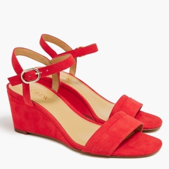 J. Crew Belvedere Red Wedge Sandals with Ankle Strap - Picture 1 of 9